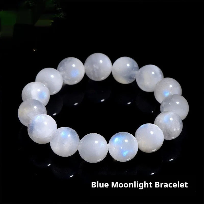 Natural moonstone bracelet with blue moonlight round beads in polished finish