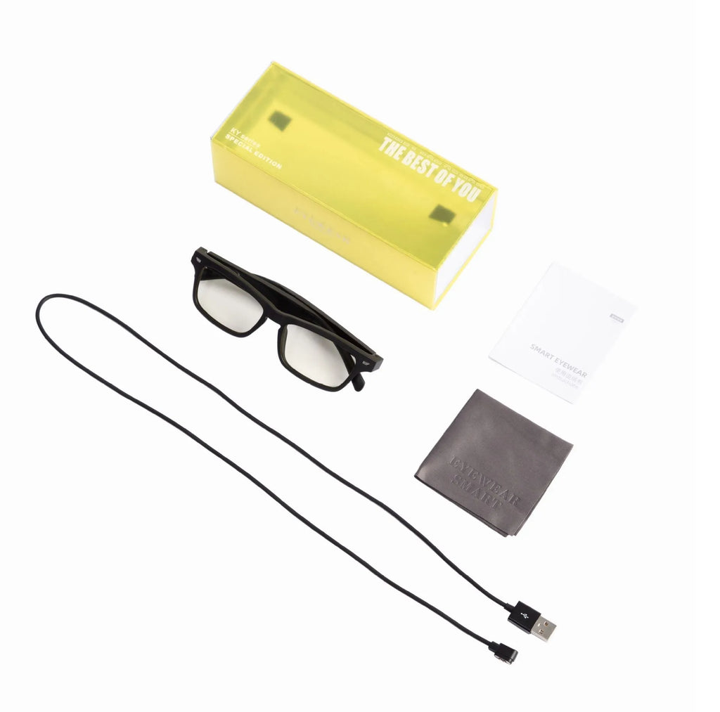 Unisex PC+ABS smart glasses with Bluetooth audio and semi-open-ear design for sports and office use
