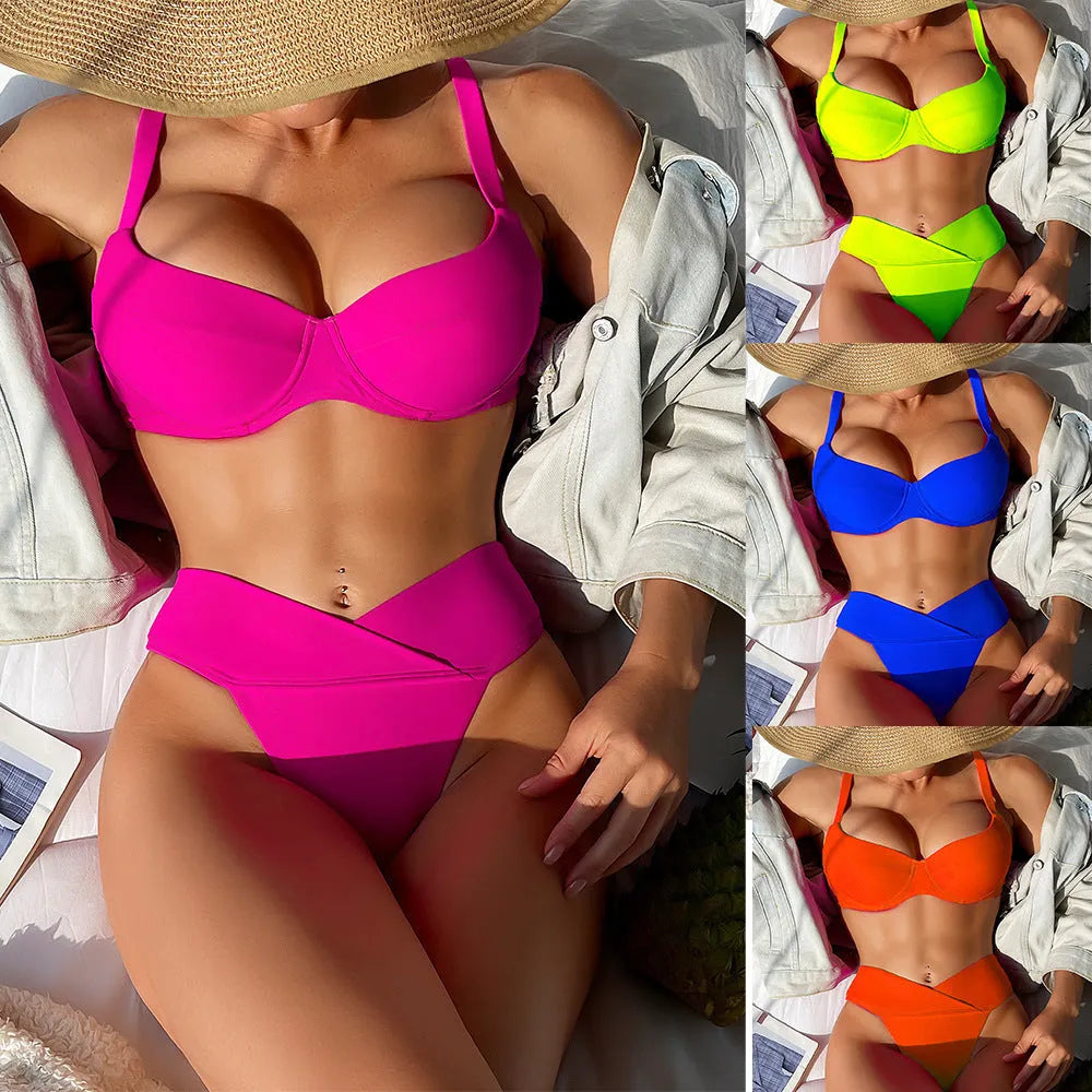 Women's solid colour bikini swimsuit in a briefs style on a mannequin