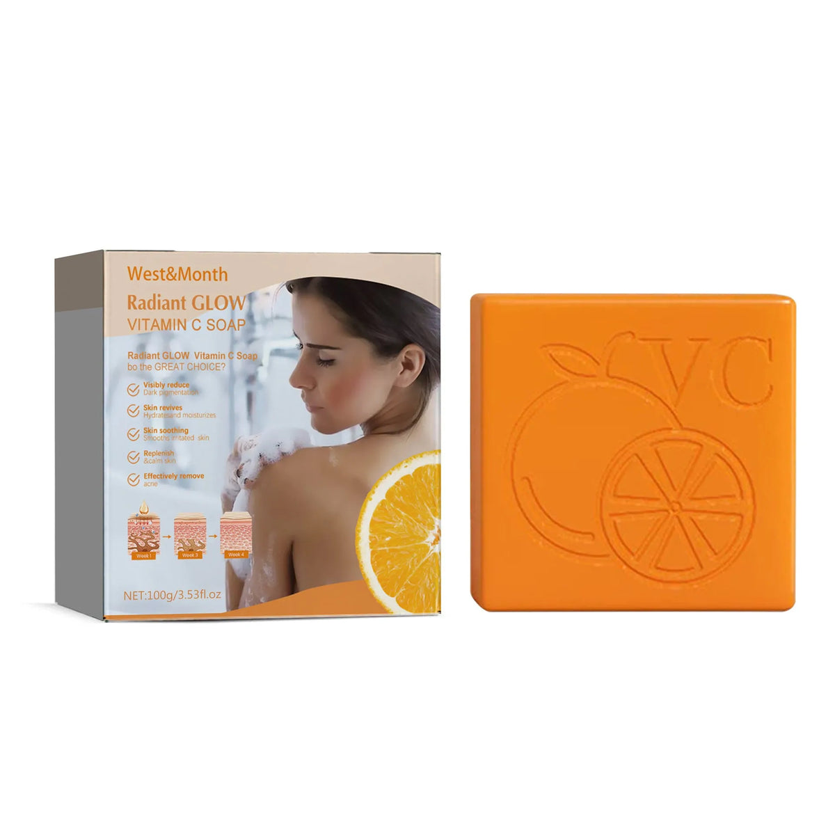 Whitening vitamin body care cleaning soap bar with kojic acid and hyaluronic acid, 100g