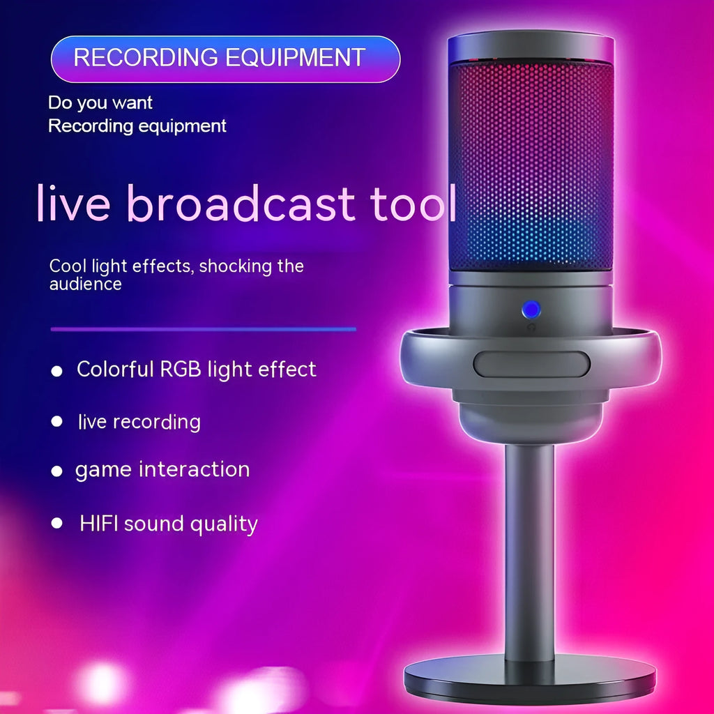 RGB condenser USB microphone with 150cm cable in black, white, and pink colour options