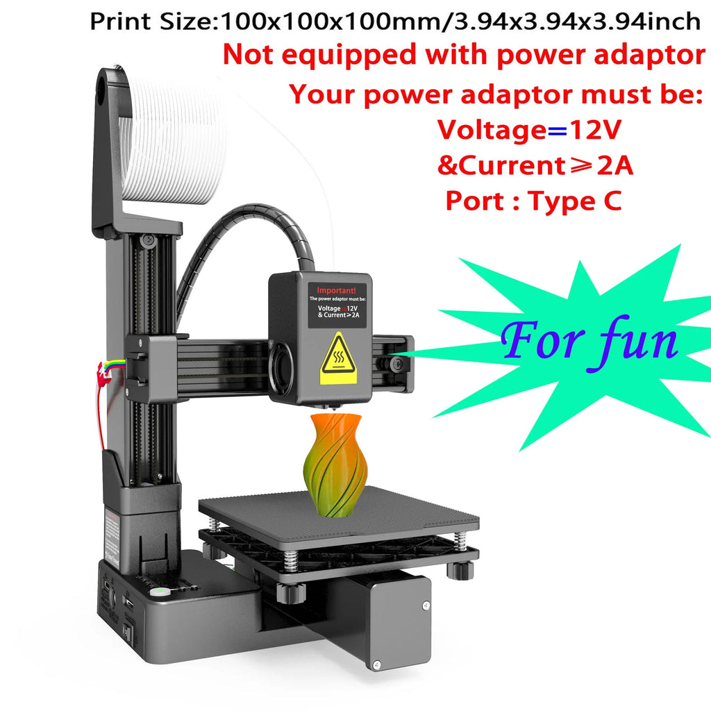 White EasyThreed K10 3D printer on a desk with power cord and instruction manual.