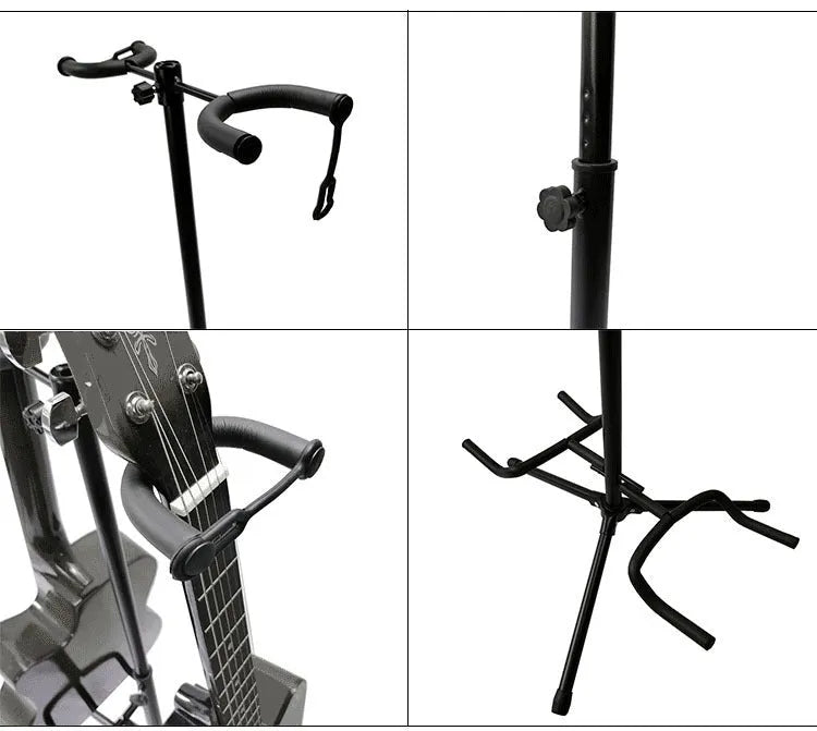 Black iron vertical double-headed adjustable guitar stand for acoustic and electric instruments