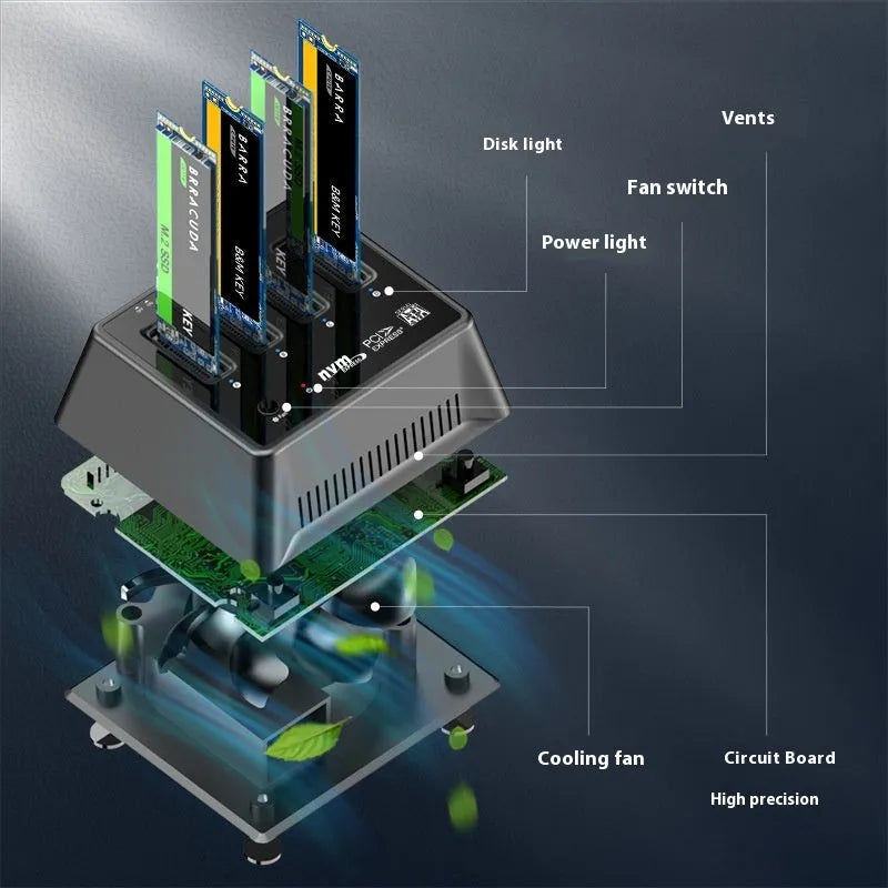 M2 dual protocol SSD aluminium alloy enclosure measuring 90x78x34mm for SATA or NVMe drives