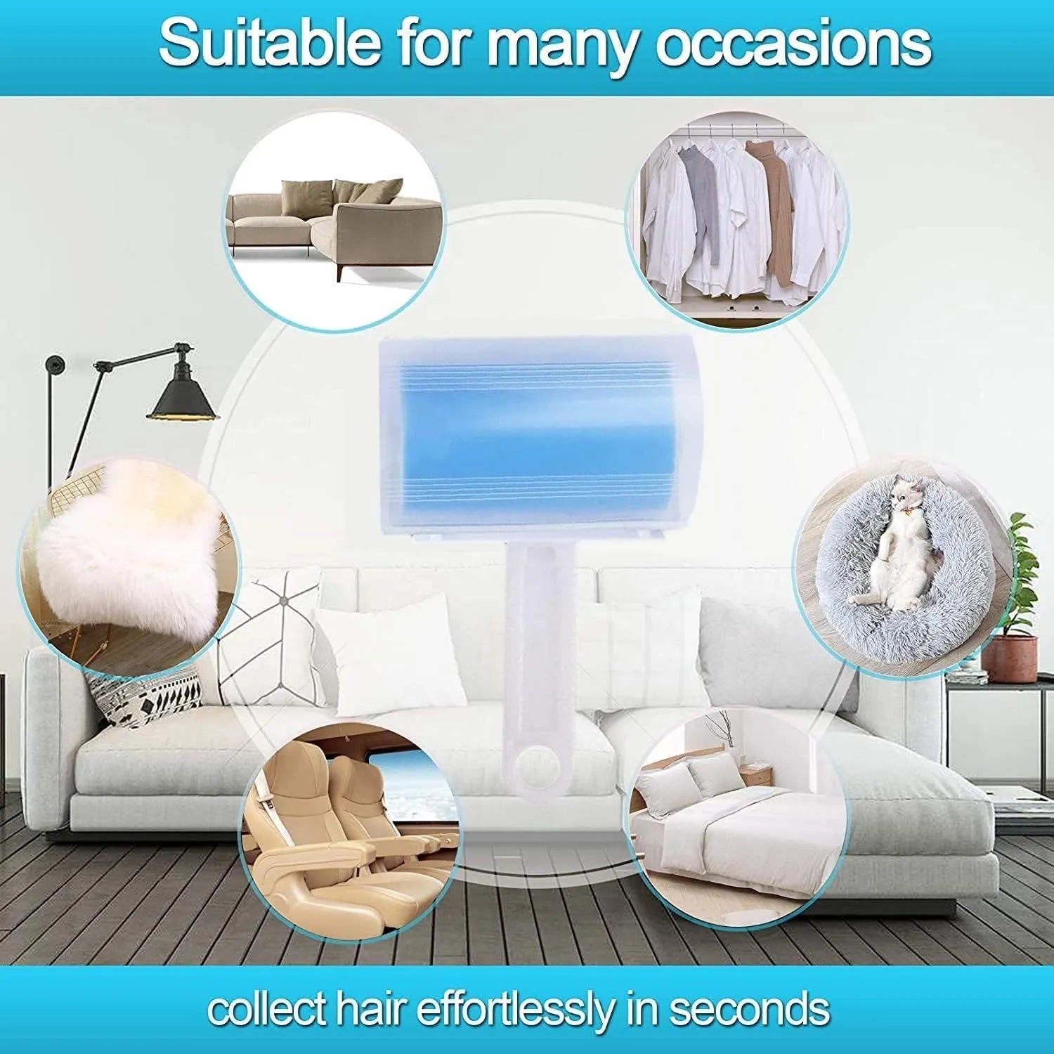 Blue washable reusable lint roller with protective cover for pet hair removal