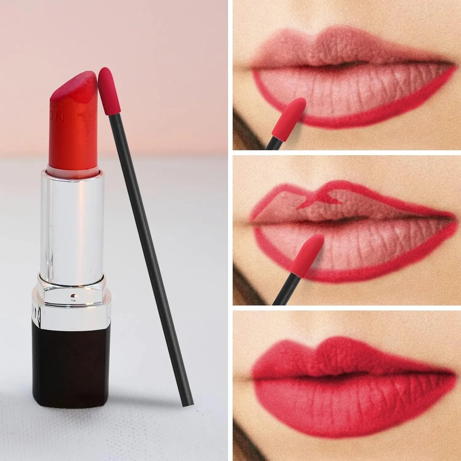 Pack of disposable flocked lip brush applicators with coloured handles on a white surface.
