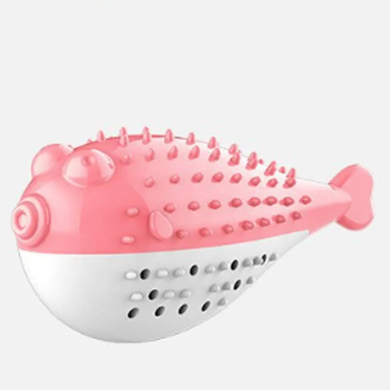 Silicone fish-shaped cat chew toy with grabbing feature in blue, green, pink or yellow options