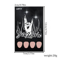 Black French tip false nails in short almond shape, 24 piece set on a white background.