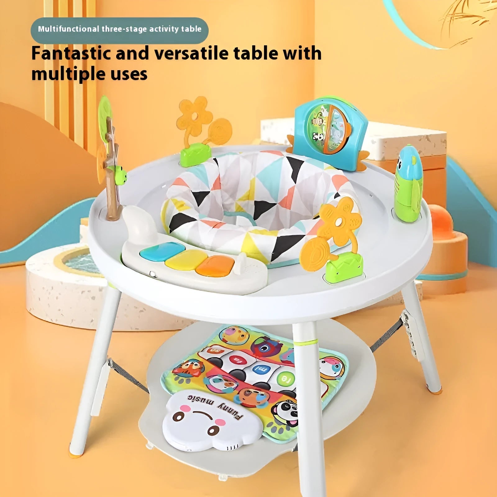 Baby jumping chair with bouncing gymnastic rack in duck or lion styles with interactive toys