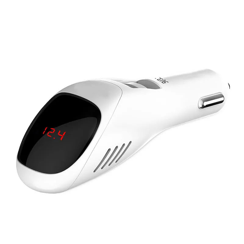 White car USB charger with integrated negative ion air purifier for vehicle cigarette lighter sockets