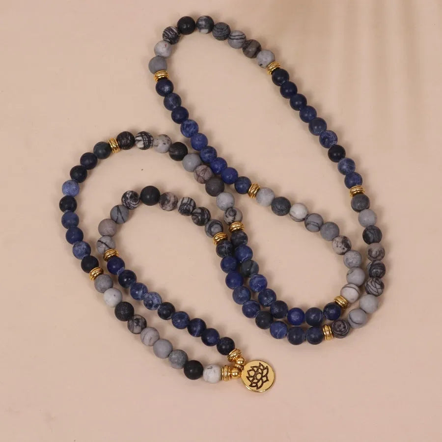 Blue patterned network stone beads on multi-layer alloy bracelet with natural fresh sweet style