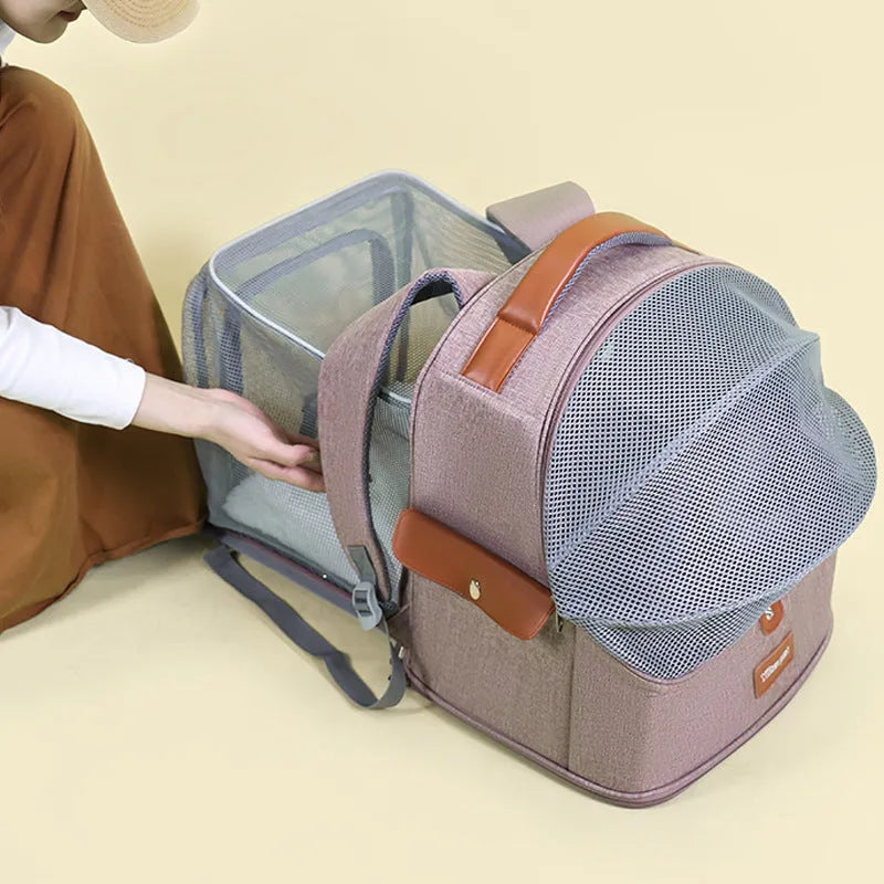 Portable expandable cat backpack in nylon for cats under 9.00kg, solid colour pet carrier