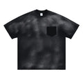Men's black loose fit cotton t-shirt with printed letter pattern and short sleeves
