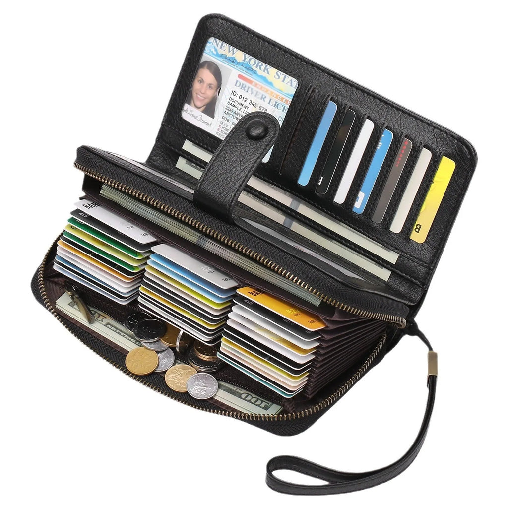 Women's expanding card holder wallet with RFID protection in multiple colour options showing interior compartments
