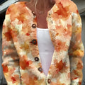 Yellow knitted cardigan coat featuring a digitally printed 3D pattern, open front, and regular sleeves.
