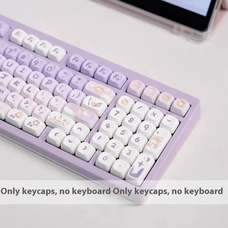 PBT gradient purple rabbit key cap set for mechanical keyboards with sublimation printed design
