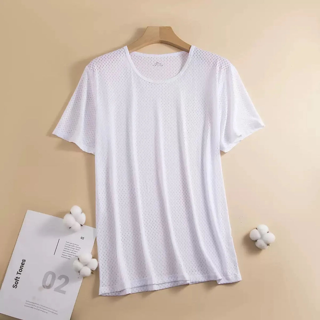 Men's ice silk short sleeve T-shirt in solid colour with crew neck and regular fit