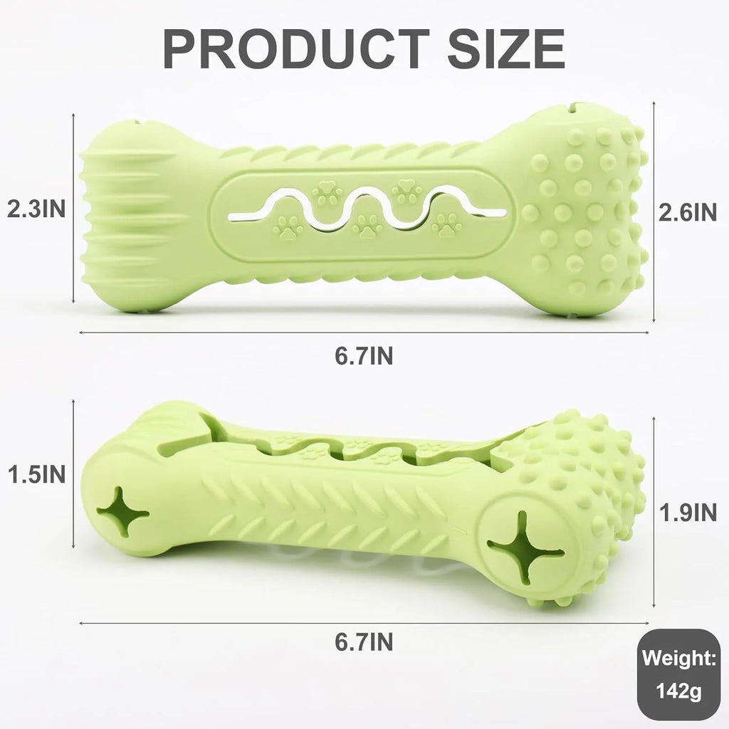 Blue natural rubber bone-shaped dog chew toy on a white background