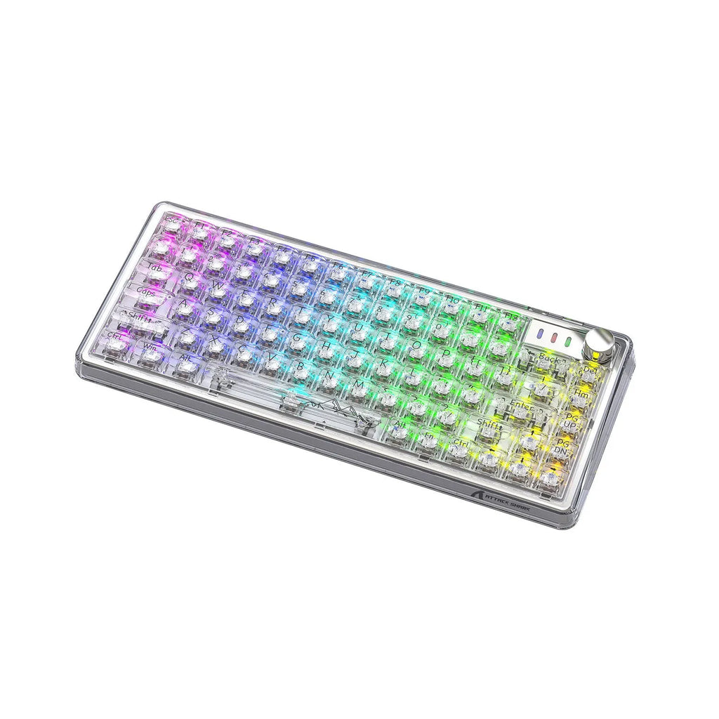Attack Shark K75 transparent wireless mechanical keyboard with RGB lighting and hot-swappable switches