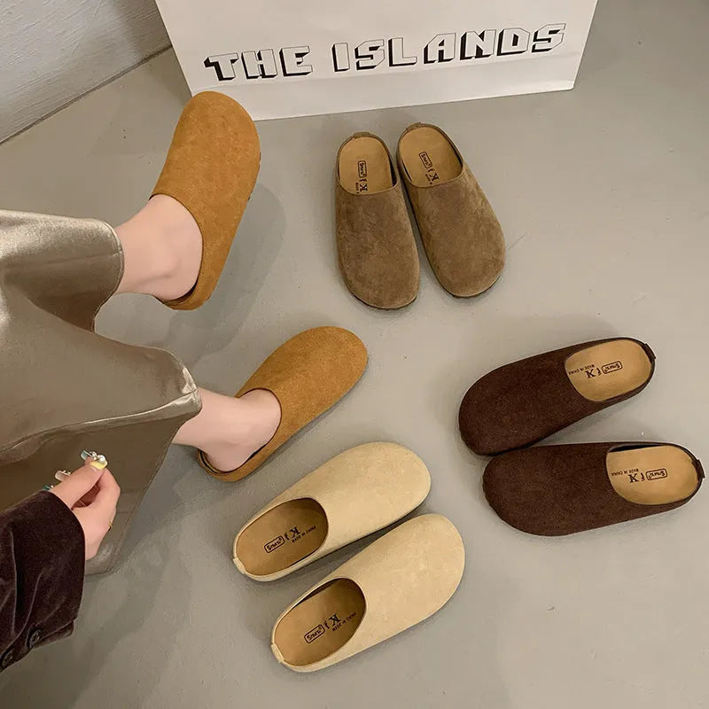 Korean-style square toe microfiber slippers in summer colours with slip-on design