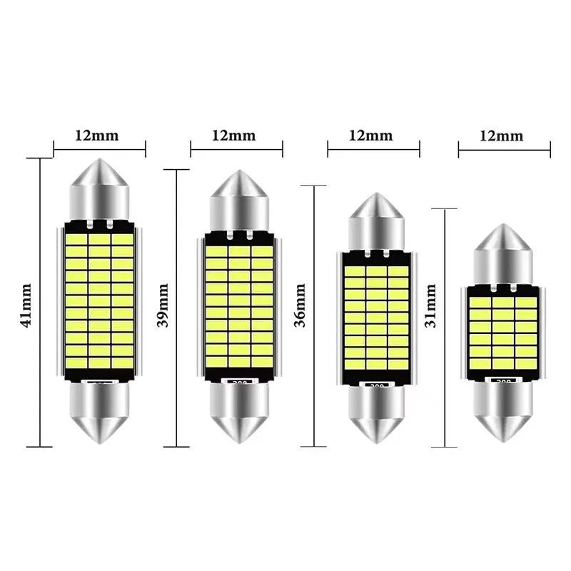 White aluminium double-tip car interior roof light for reading and licence plate.