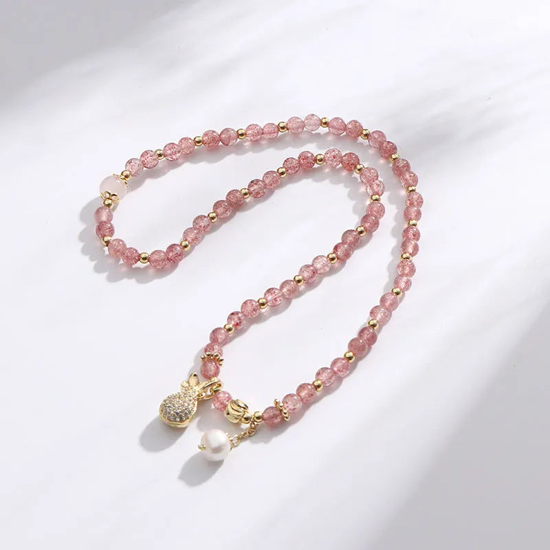 Strawberry quartz crystal bracelet with geometry shape and wallet bracelet design