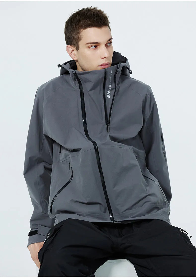 Unisex thin double-plate ski suit in yellow, shown on a model, for waterproof windproof snow sports.