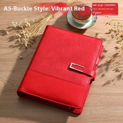 Genuine leather A5 business notebook with wood-free paper pages in multiple colour options including brown, black, green, blue, and red