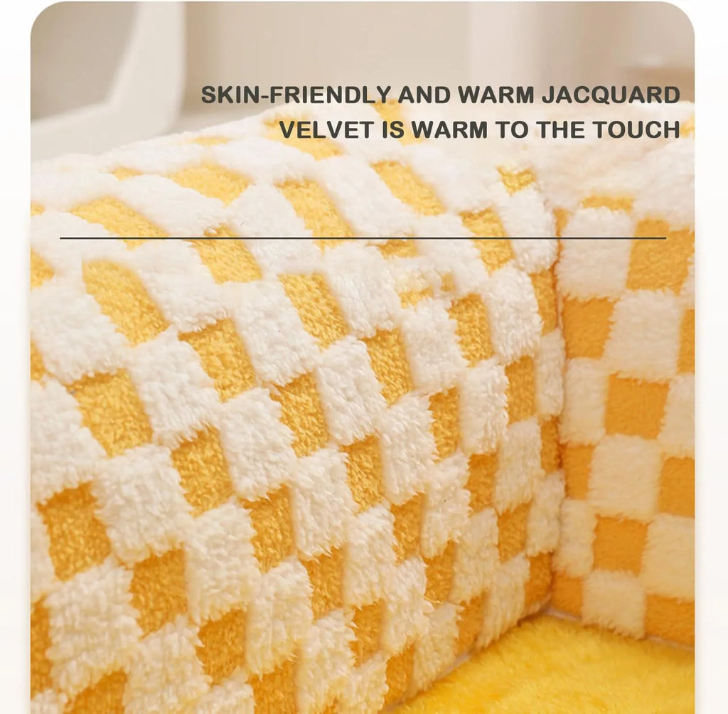 Fan-shaped plush pet bed with integrated tunnel for cats and dogs in Coffee colour, showing thick mat and anti-slip base.