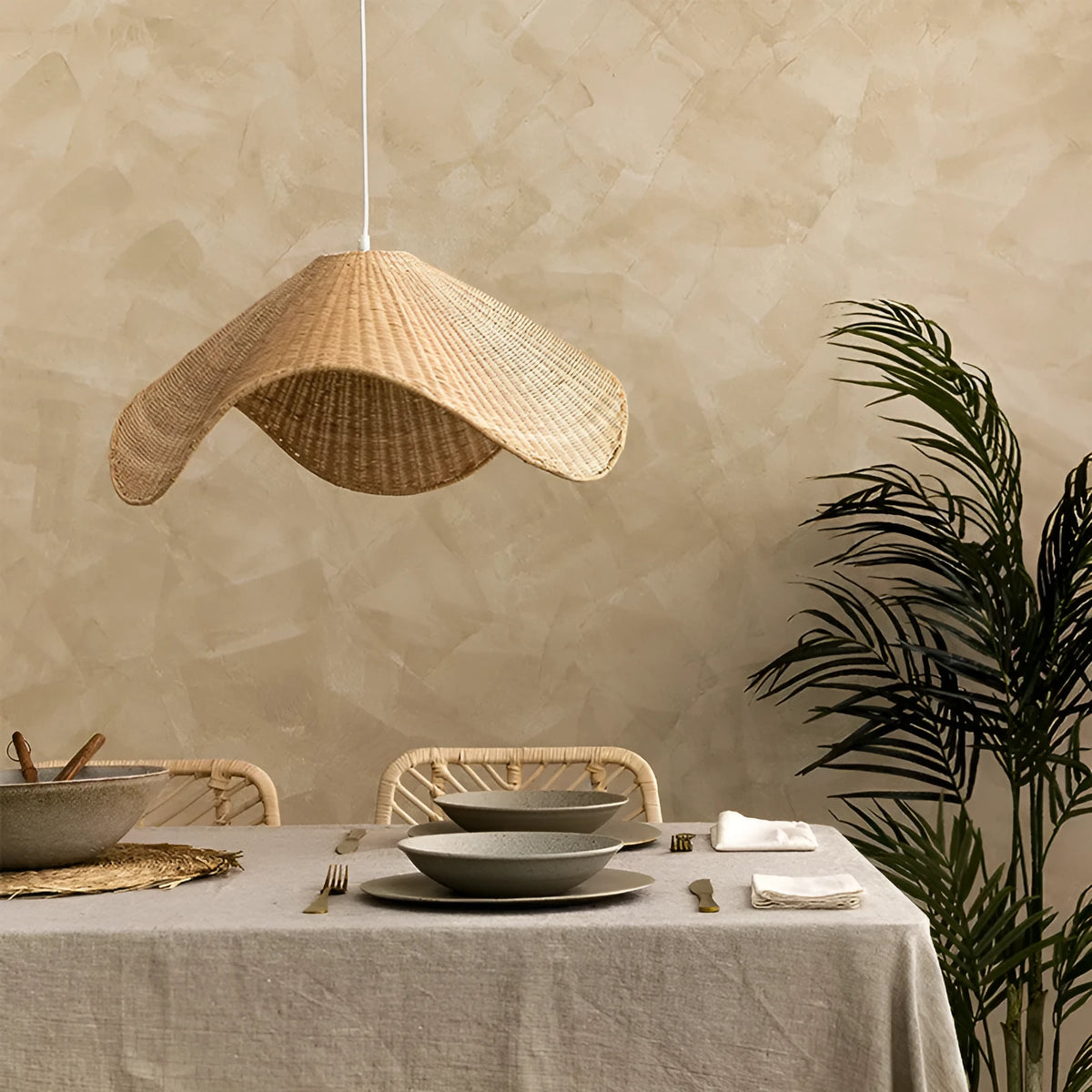 Handmade woven rattan chandelier pendant light with bamboo and willow lampshade