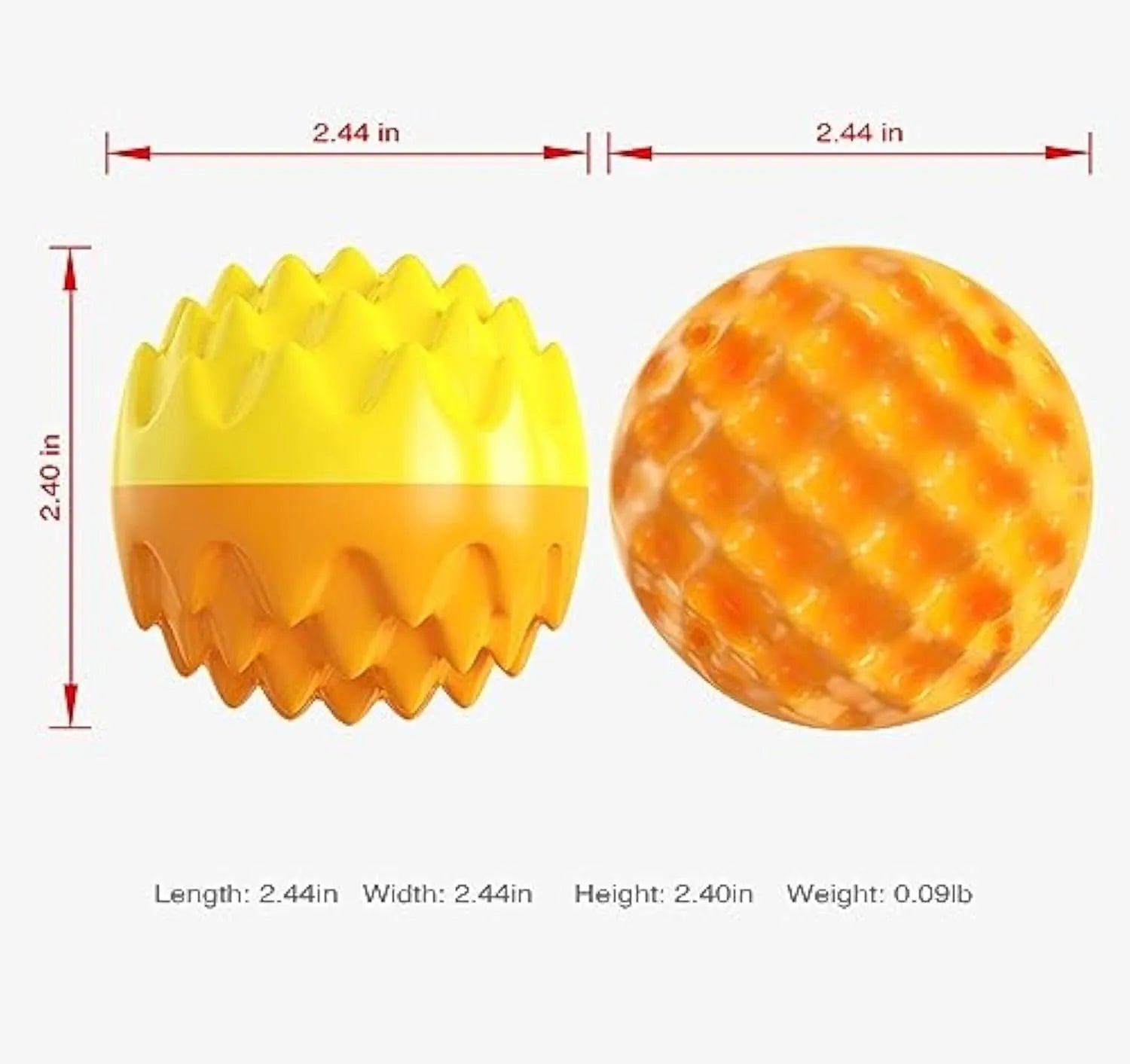 Blue and orange spiky rubber dog ball with squeaker for dental cleaning and water play