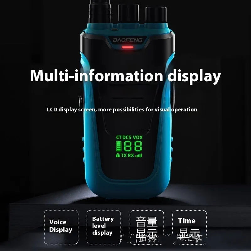 Red and yellow portable intercom with USB charging port and compact design for hotel and restaurant communication
