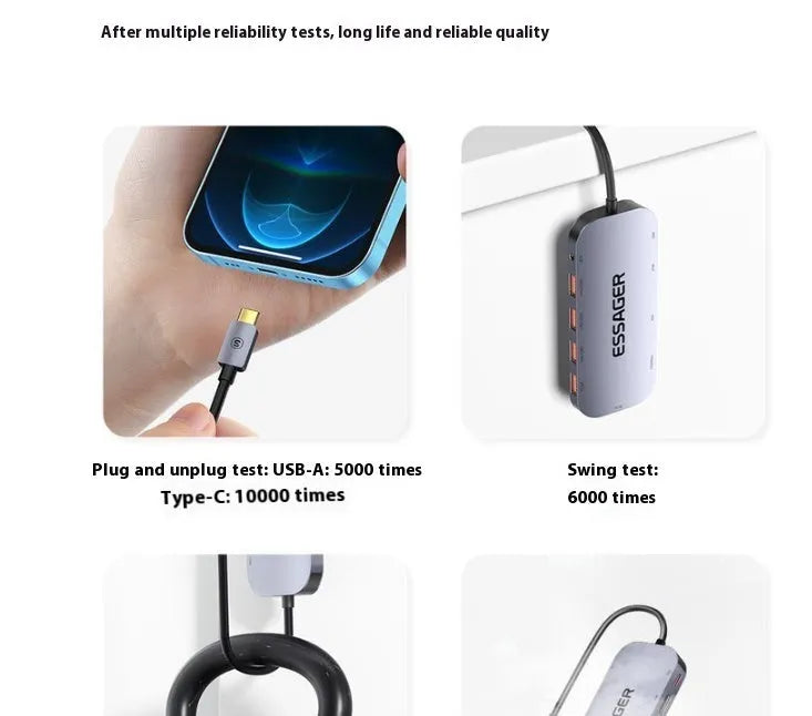 11-in-1 Type-C expansion dock with gigabit network port and 20cm cable separator