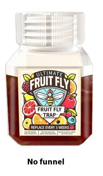 Fruit fly bait liquid bottle with funnel and non-funnel specification options for indoor pest control