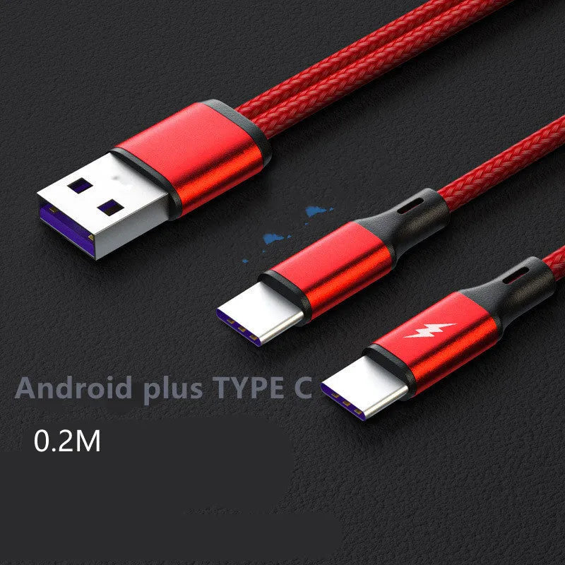 Black braided dual micro USB charging cable with aluminium connectors on a white background.