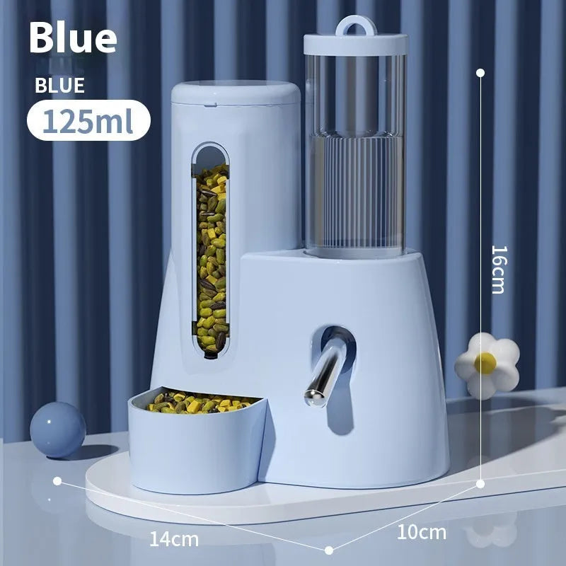 Hamster automatic drinking water feeder and food basin in blue colour option