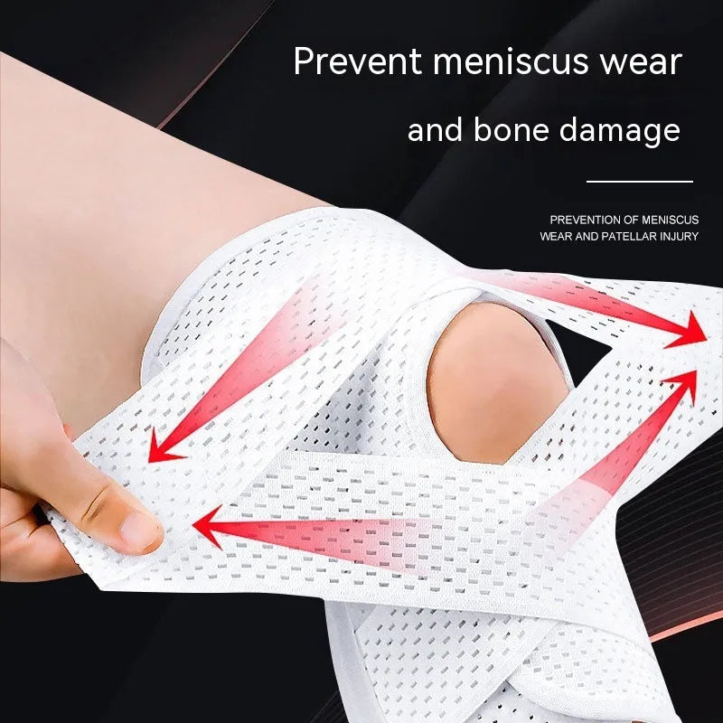 Black and white mesh knee protective sleeves for meniscus and patellar injury recovery in sizes S to 2XL for adults