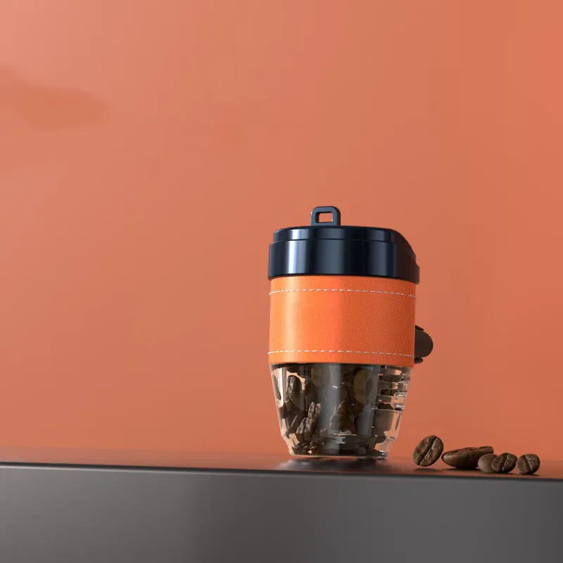 Cup-shaped car air freshener with coffee beans fragrance in plastic housing