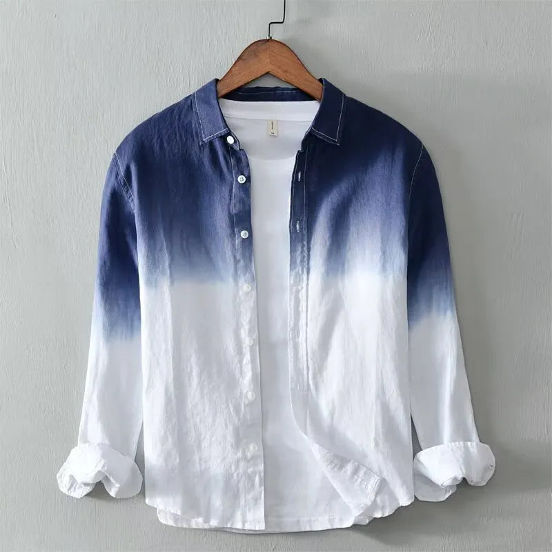 Men's slim fit loose casual top coat in polyester hemp fabric available in three colour options