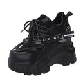 Women's white mesh platform sports shoes with cross-strap and rubber sole
