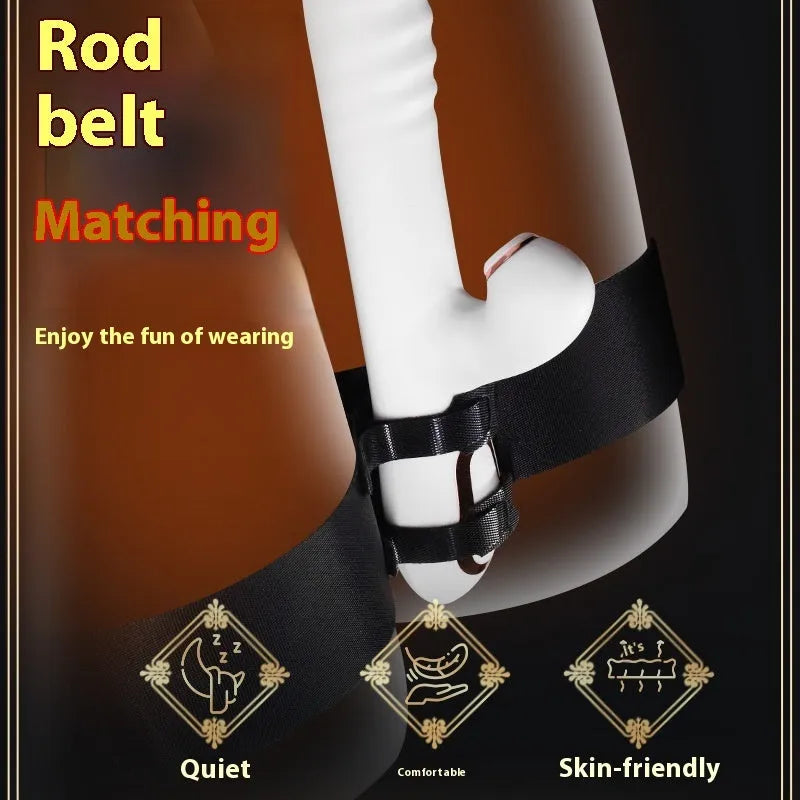 Black adjustable adult toy strap made from knitted belt material for intimate use