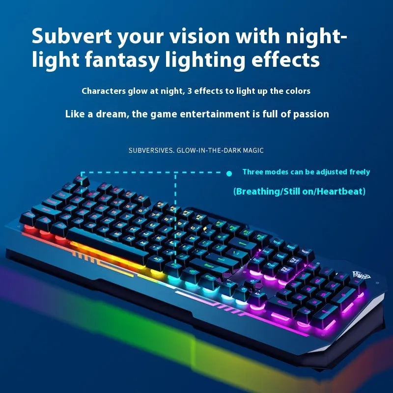F3010 mechanical keyboard gaming bundle with metal construction and LED lighting in colour box packaging