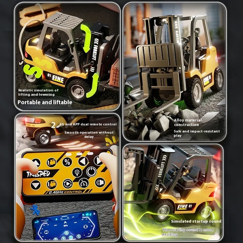 1:64 scale alloy Bluetooth remote control forklift model with obstacle course accessories