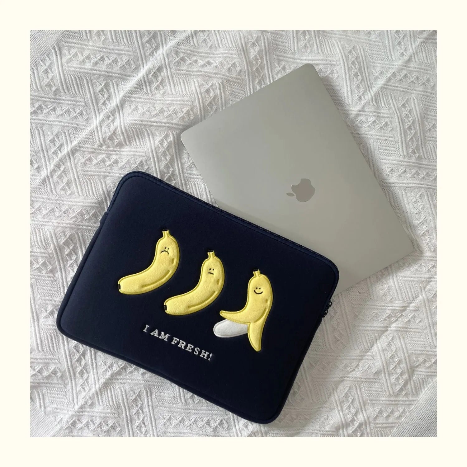 Embroidered animal design laptop sleeve in polyester for 13 to 15 inch laptops.
