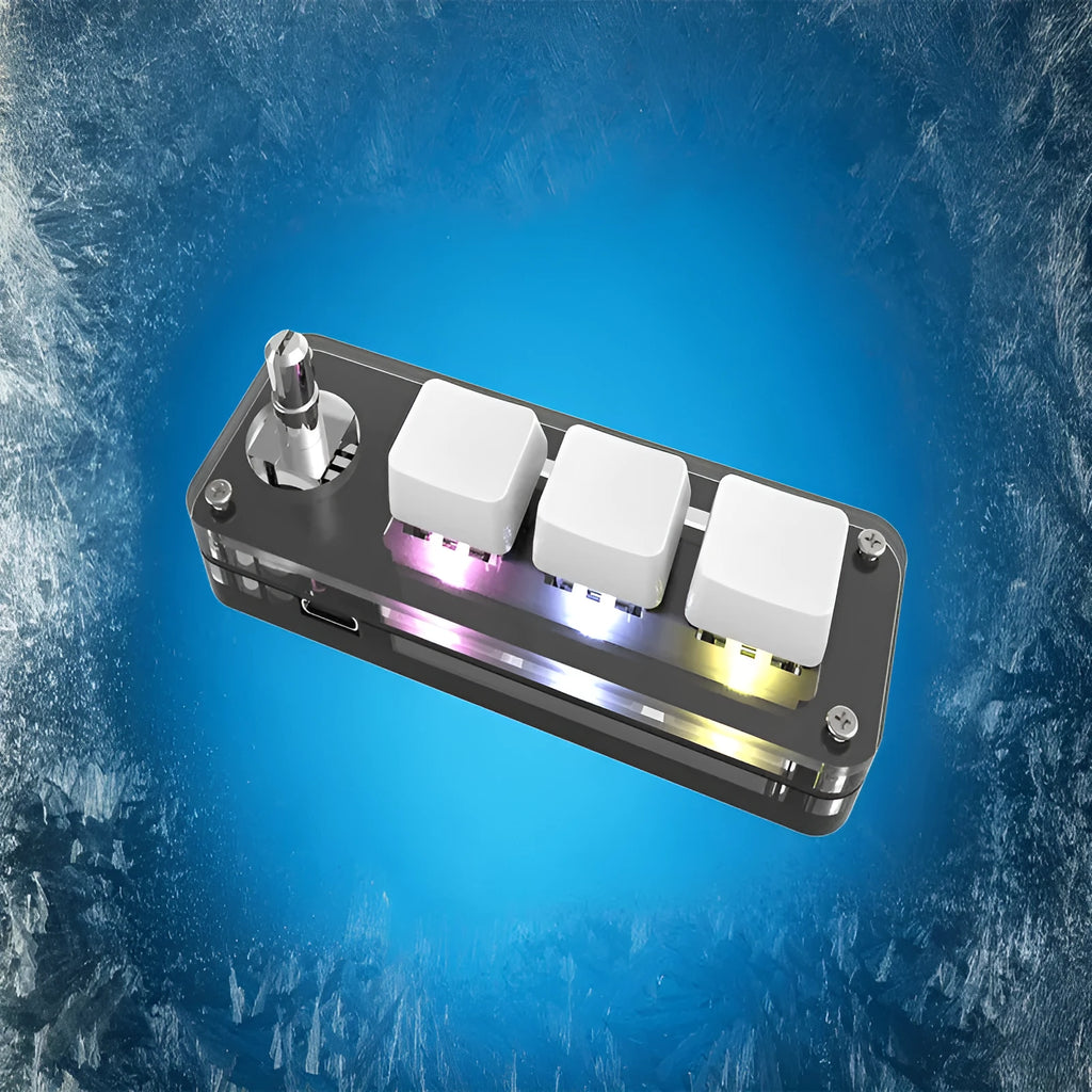 Black and white custom RGB backlit USB keypad with compact 15cm x 10cm dimensions