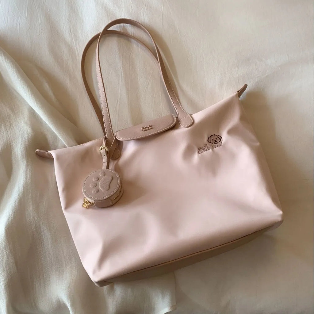 Oxford cloth tote shoulder bag with sandwich pocket in pink colour