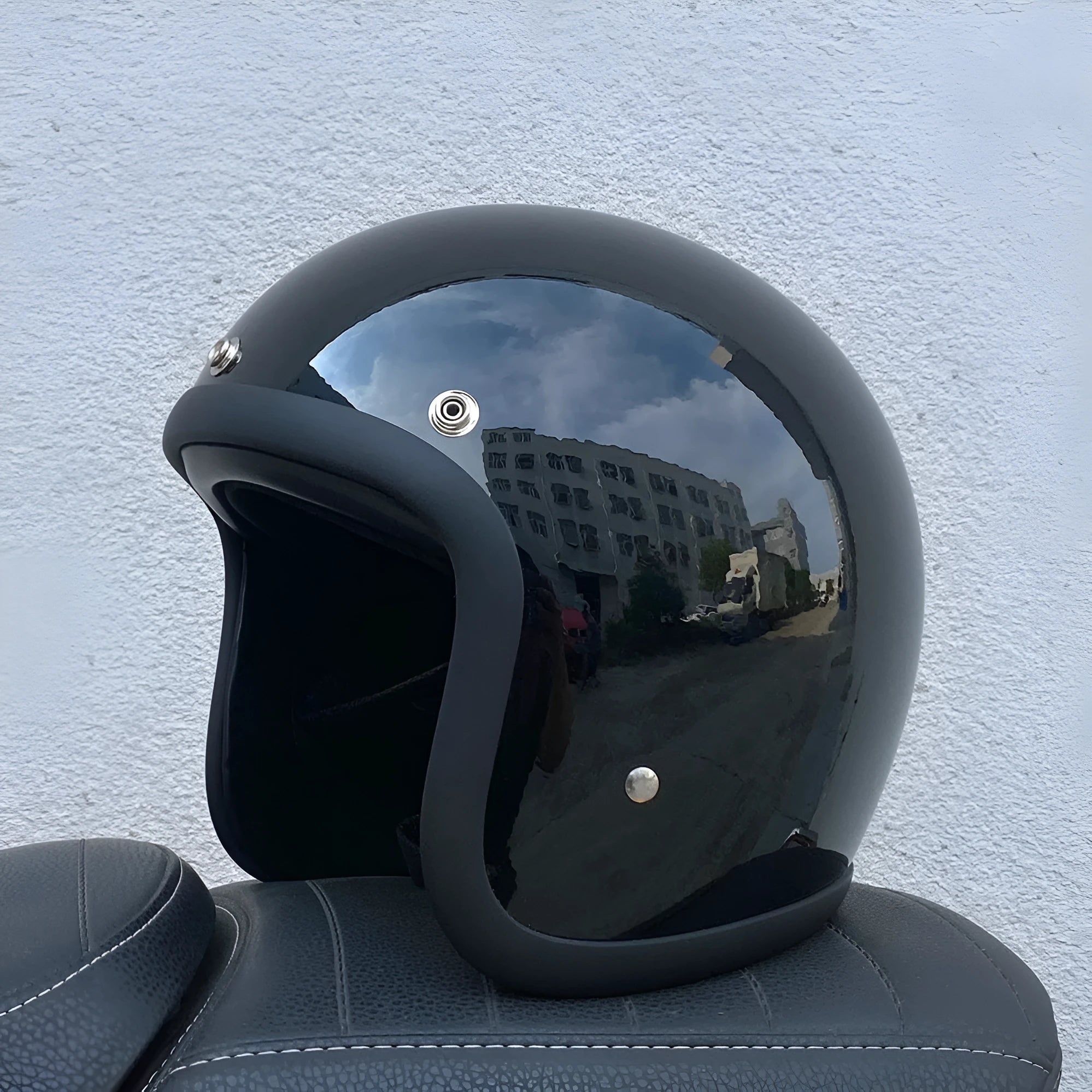 FRP retro half motorcycle helmet in Cement Gray for electric motorcycle commuting