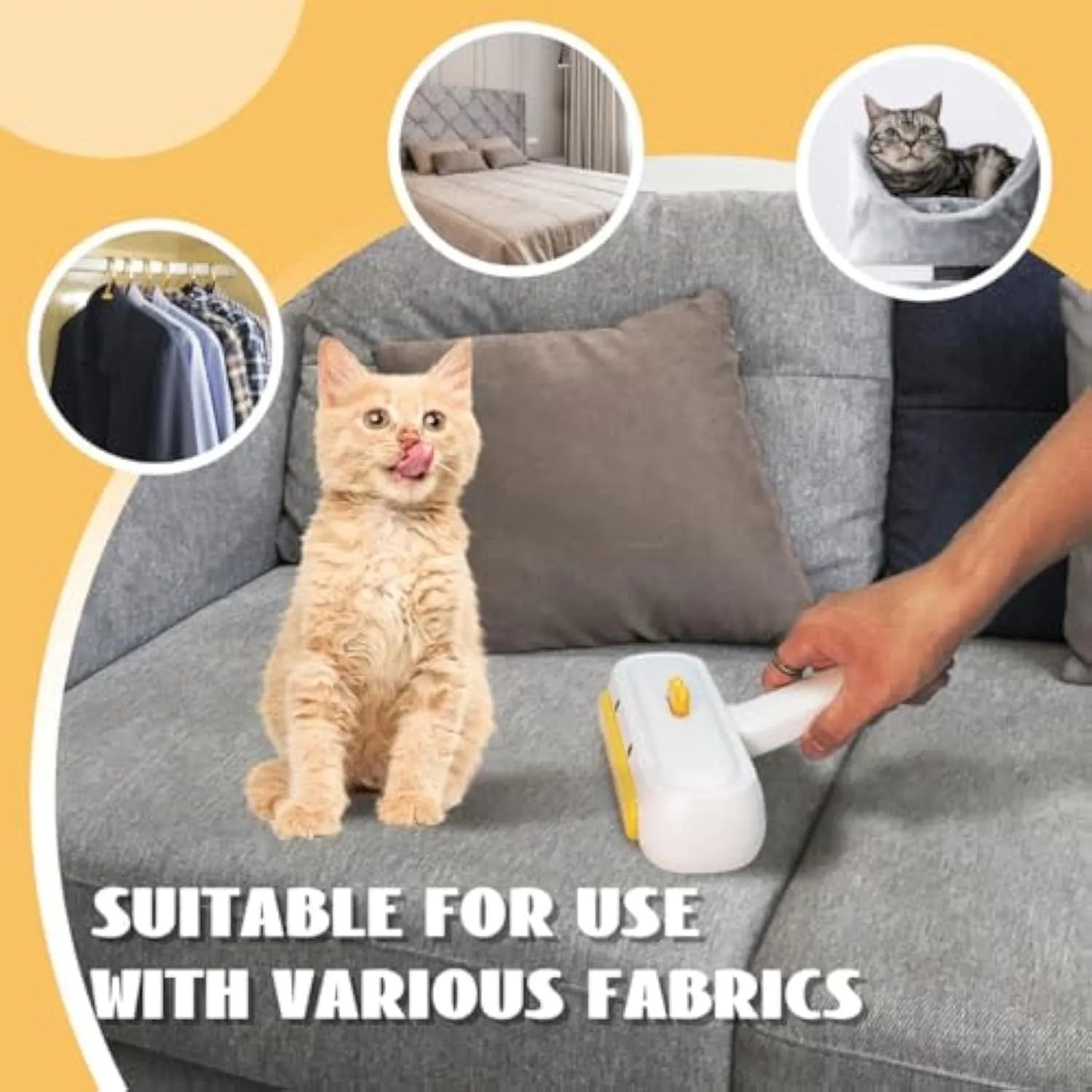 Yellow duck design portable pet hair remover with washable reusable construction