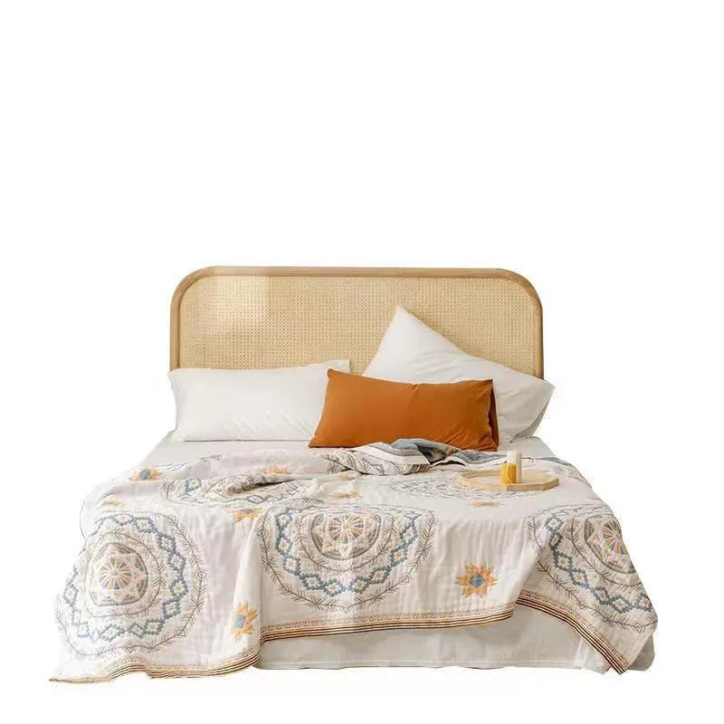 Cotton geometric pattern towel blanket shown in modern simplicity style