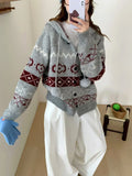 Women's geometric pattern brocade acrylic sweater coat in loose fit free size